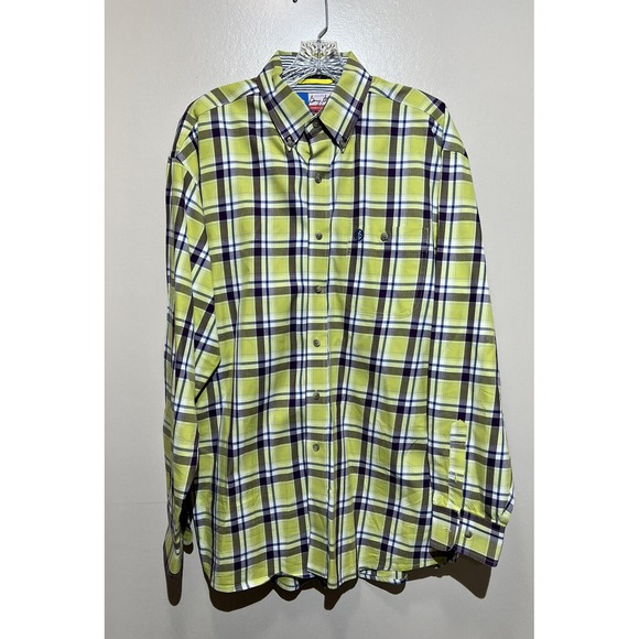 George Strait Cowboy Cut Collection Wrangler‎ Button Down Size Lg Purple Yellow - Picture 1 of 6